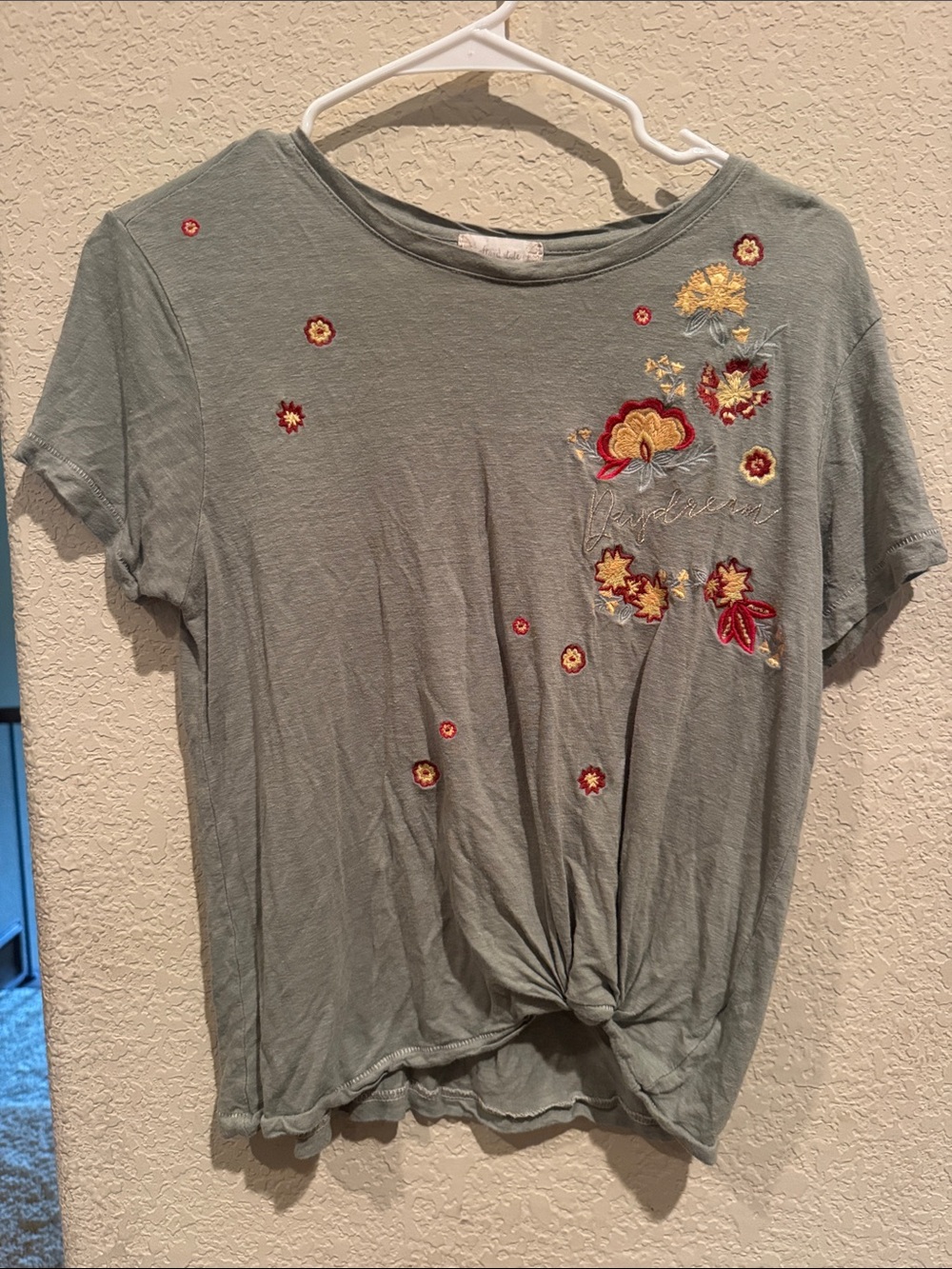 Altar'd State Embroidered “Daydream” Knot-Front Tee
